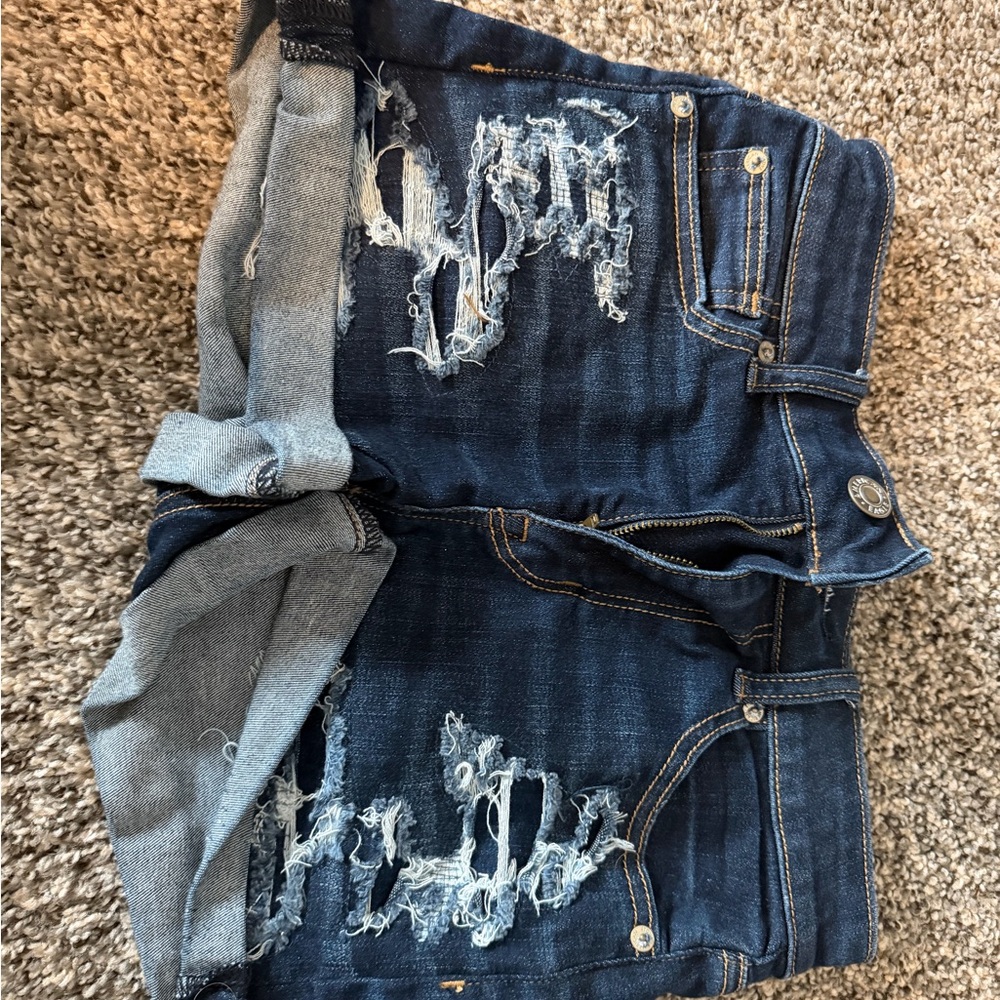 American Eagle Dark Blue Ripped Jean Shorts